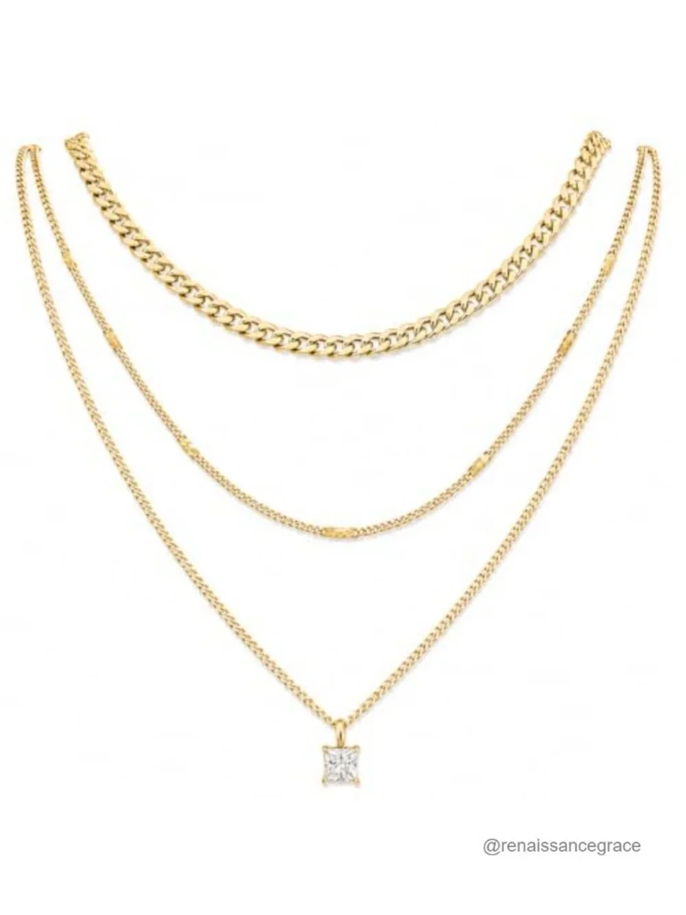 14K Gold Plated Layered Necklace Set for Women, 3 Piece Waterproof Stainless